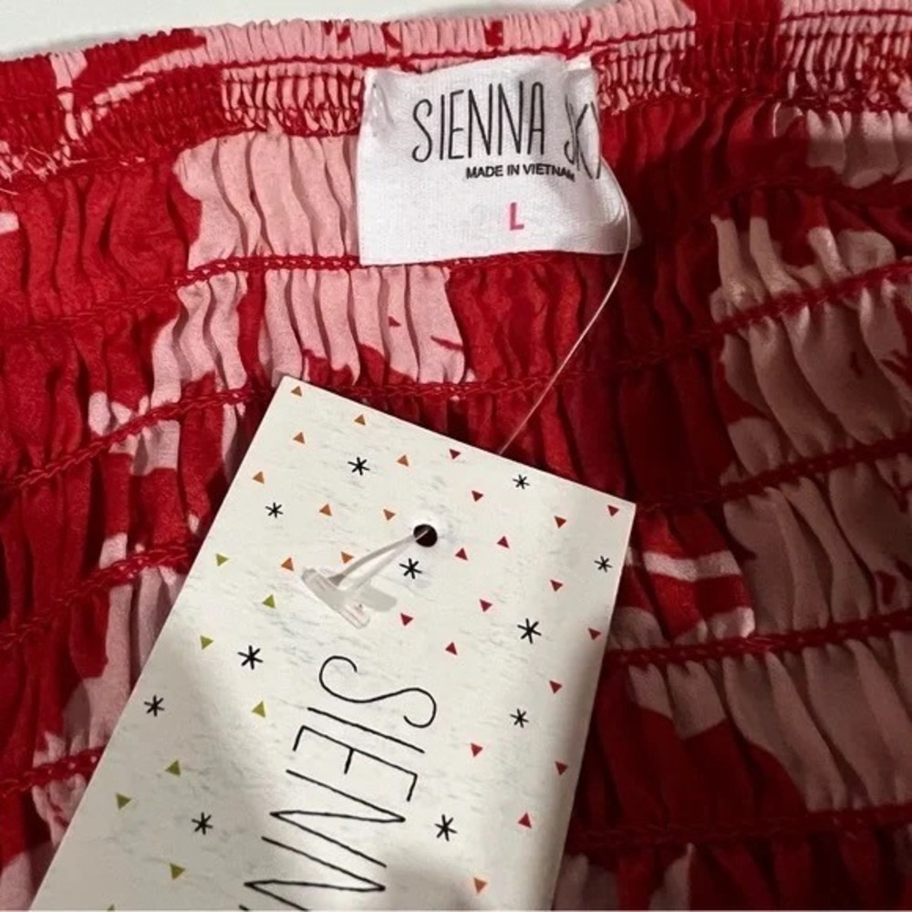 Sienna Sky‎ Red Floral Crop Top Long Sleeve Smocked Tie Front Blouse - Picture 5 of 5